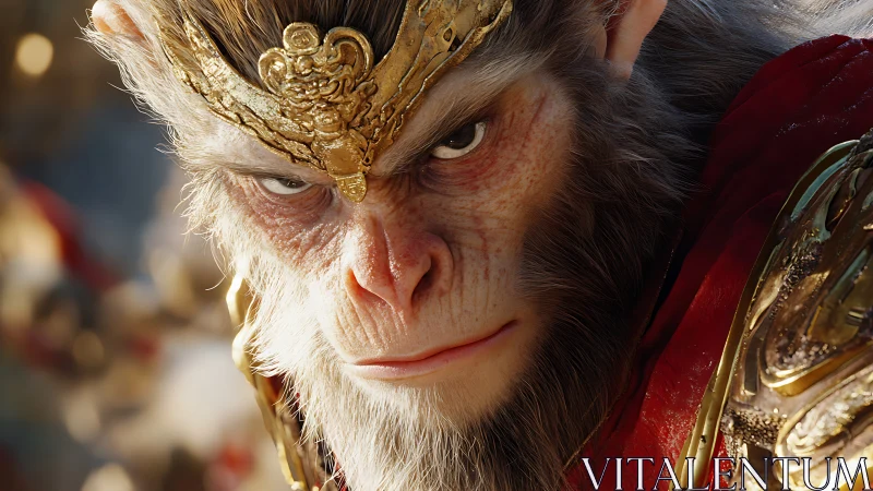 Hyperreal warrior monkey close-up reveals intricate armor detail