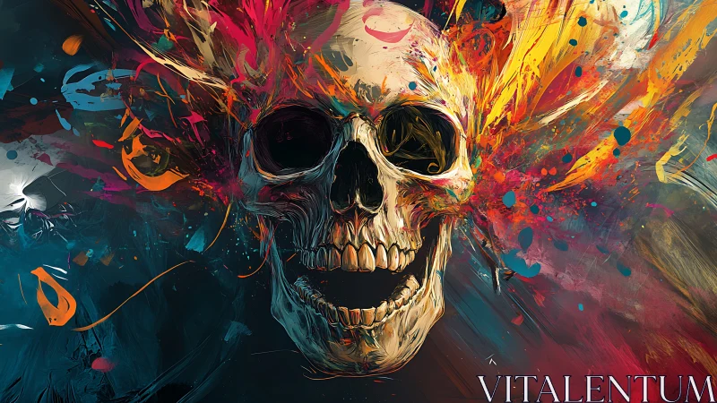 Digital painting skull with explosive chromatic abstraction.