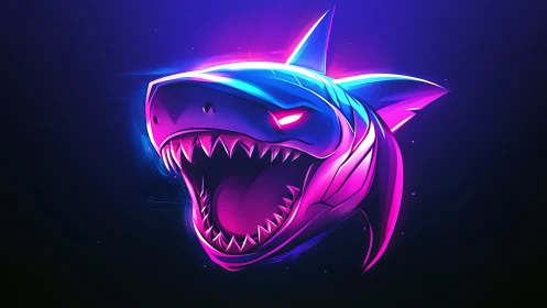 Neon cyber shark head glows with fierce electric energy.
