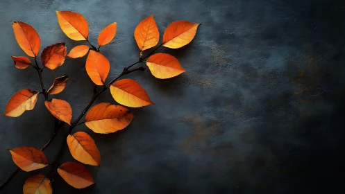 Amber leaves drift across a stormy blue twilight canvas.