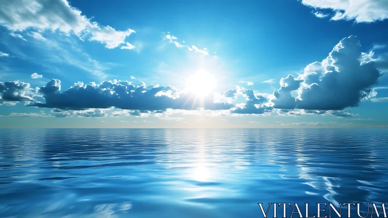 Solar crown over whispering horizon sea of quiet blue.