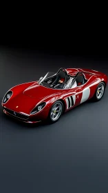 Red open-top sports car render on dark gradient background.