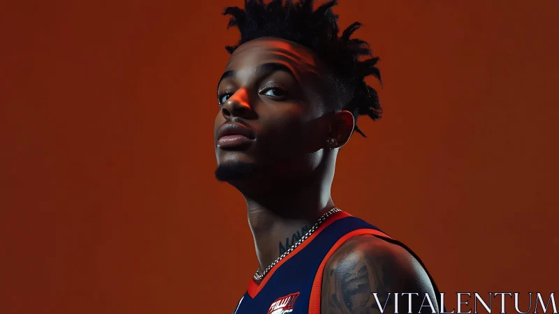 Studio portrait of basketball player under dramatic rim lighting