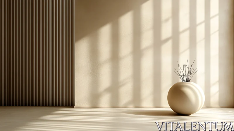 Sunlit minimal vase resting in silent geometric shadows.