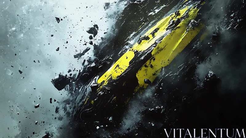 Shattered yellow core bursts through swirling cosmic debris