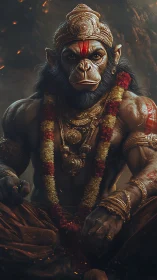 Majestic warrior deity seated in glowing garlands and gold.