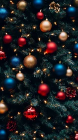 Cozy Christmas tree glow with jewel toned ornaments.