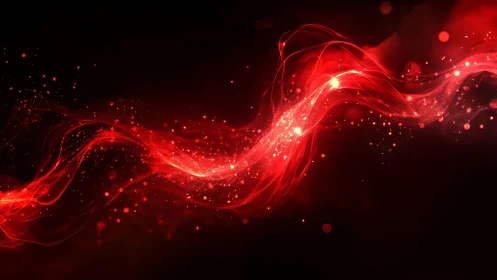 Vibrant red energy wave on dark background in abstract digital art.