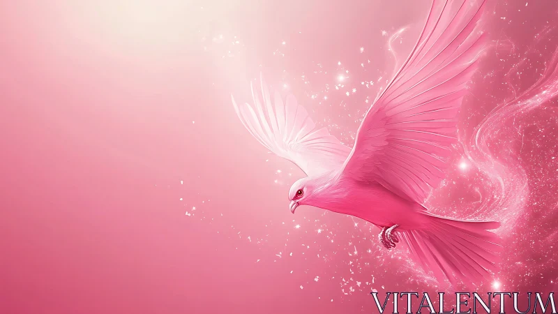 Monochrome pink bird in flight with glowing light trails.