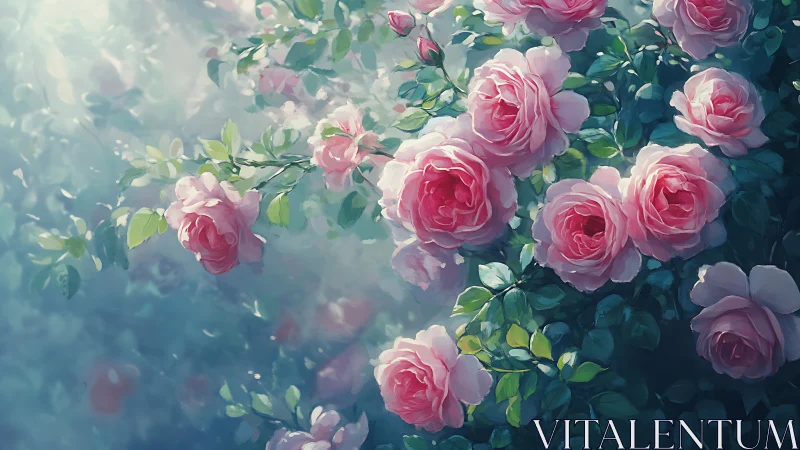 Dreamy Abundance of Blooming Pink Roses in Soft Light