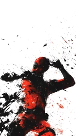 Dynamic red-suited comic antihero in splatter style poster.