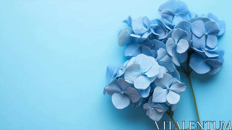 Monochromatic Blue Hydrangea Cluster: Delicate Petals Against Minimalist Backdrop