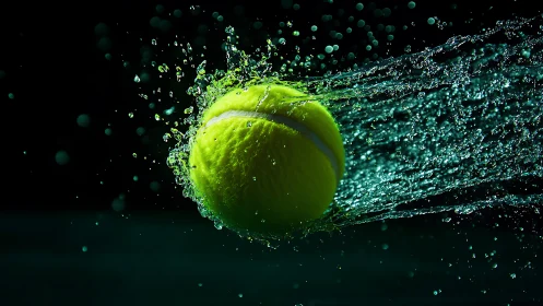Splash-charged tennis comet cuts through midnight waterfield.
