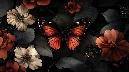 Chromatic lepidopteran centered in dark floristic topology.