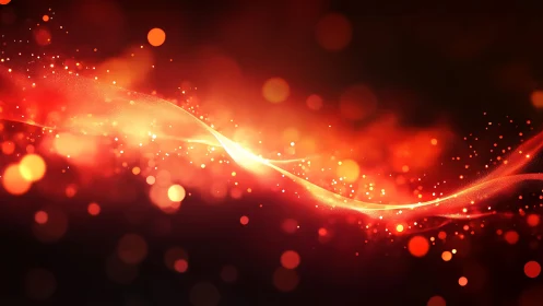 Vibrant abstract wave of glowing red and orange light, digital art.