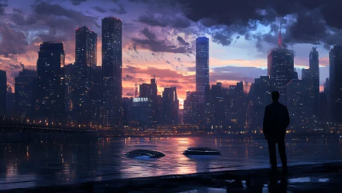 Nightfall stitches neon dreams across the river city