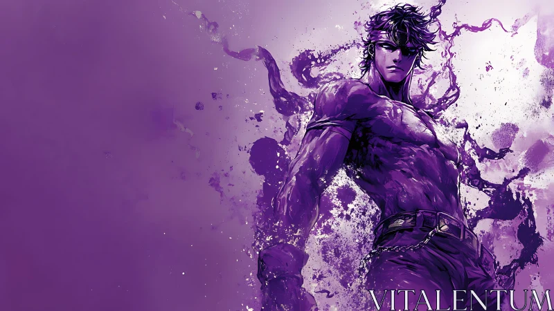 Purple anime warrior in dynamic standing battle pose.