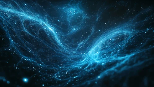 Astrophysical nebula filaments rendered as luminous blue plasma