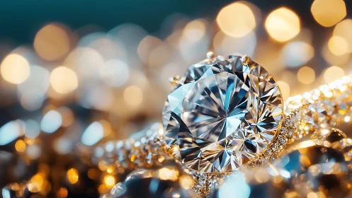 Radiant diamond jewel glowing in soft golden bokeh light.