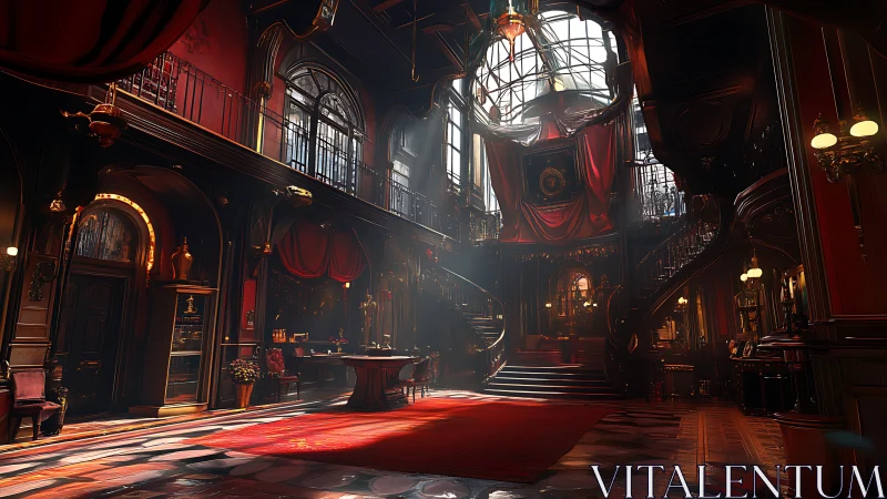 Crimson Theater Palace Where Shadows Dance With Theatrical Grandeur