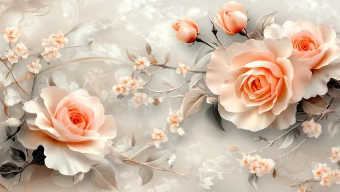 Peach Roses Dance Through Ethereal Blooms.