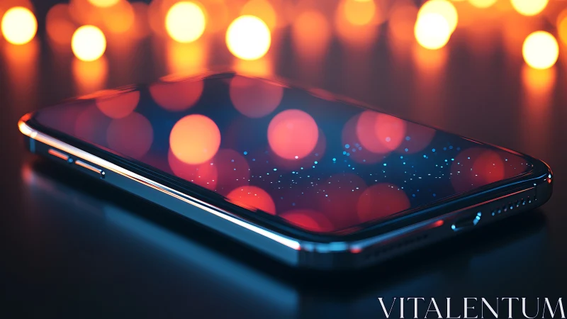 Luminous smartphone dreaming in warm neon bokeh night glow.
