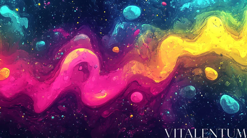 Colorful nebula-like digital swirl crosses starry dark space