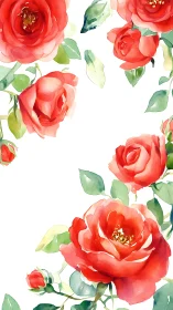 Red Roses Watercolor Botanical Arrangement Illustration