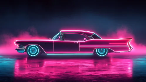 Neon highway ghost car cruising through electric midnight.