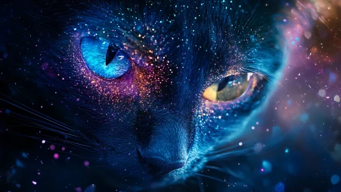 Cosmic Feline: Ethereal Cat Eyes Blazing with Stardust.
