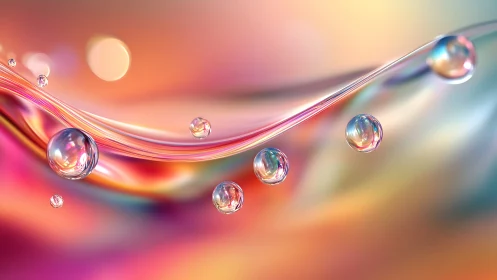 Translucent spheres suspended over multicolor fluid wave.