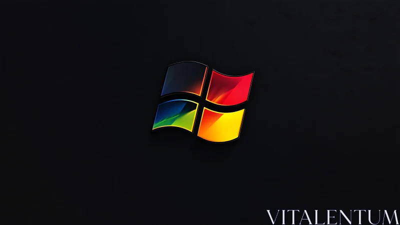 Glossy multicolor window emblem on matte black background.