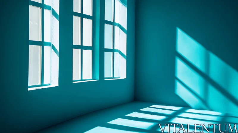 Sunlit teal room where soft window shadows gently wander.