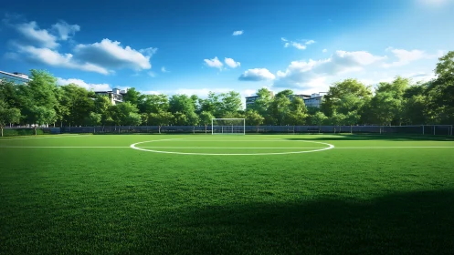 Sunny green soccer field ready for friendly community play.