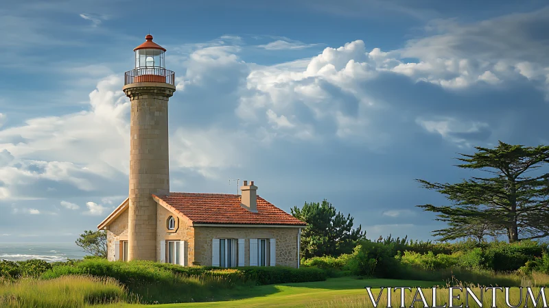 Coastal Lighthouse Structure with Attached Keeper's Dwelling.
