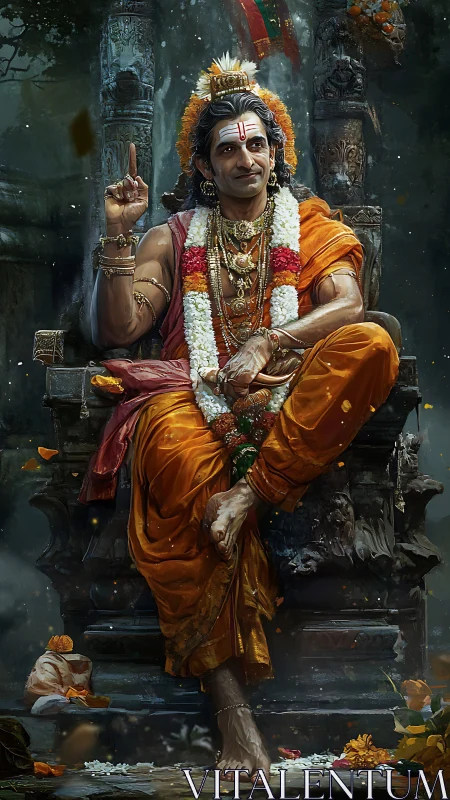 Smiling temple sage throws light with a single raised finger