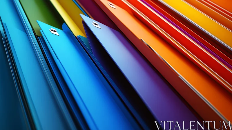 Image shows overlapping multicolored panels arranged diagonally