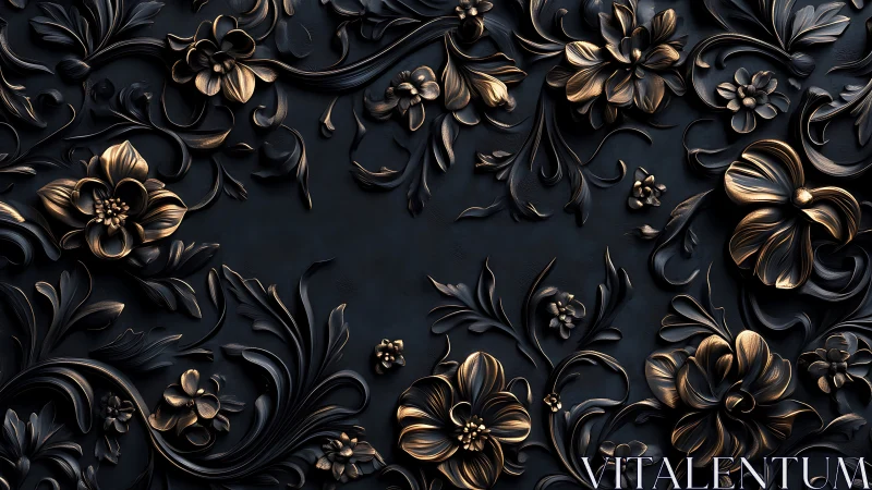 Ornamental Relief with Gold and Black Floral Elements