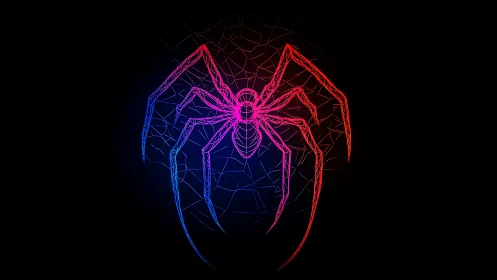 Neon gradient vector spider emblem on fractured web geometry