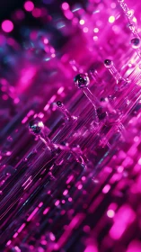 Pink illuminated glass rods form vertical macro abstraction