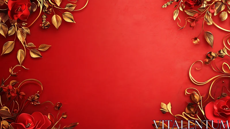 Velvet Romance: Golden Florals Dance Across Crimson Dreams