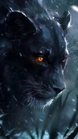 Dark Feline Portrait with Luminous Eyes. Digital Study.