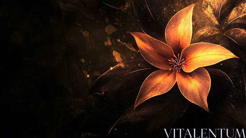 Digital orange flower on dark textured abstract background.