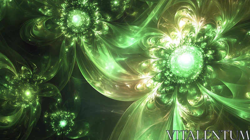 Luminous fractal flowers with radiant emerald cores.