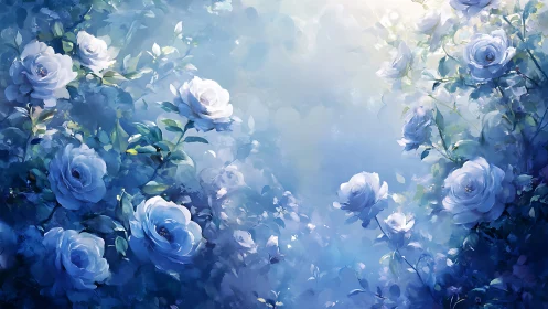 Blue Roses in Misty Light Create Pure Tranquility