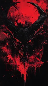 Demonic horned skull emerges from a blazing red void