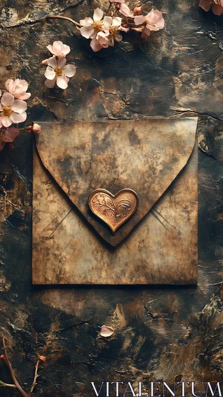 Vintage Love Letter Sealed with Golden Heart Charm