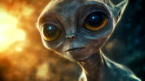 Gentle stargazing alien bathed in soft cosmic sunlight.