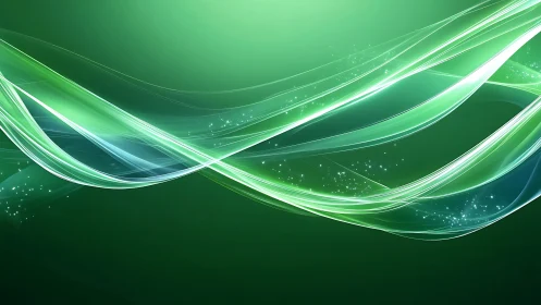 Layered luminous waveforms arc across gradient green field