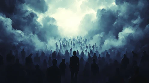 Gathering of shadows beneath a storm-lit awakening sky.